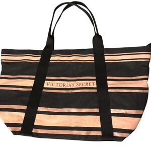 Victoria's Secret Black and Pink Striped Tote